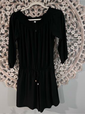 Veronica M Black Off-Shoulder Romper with Waist Tie